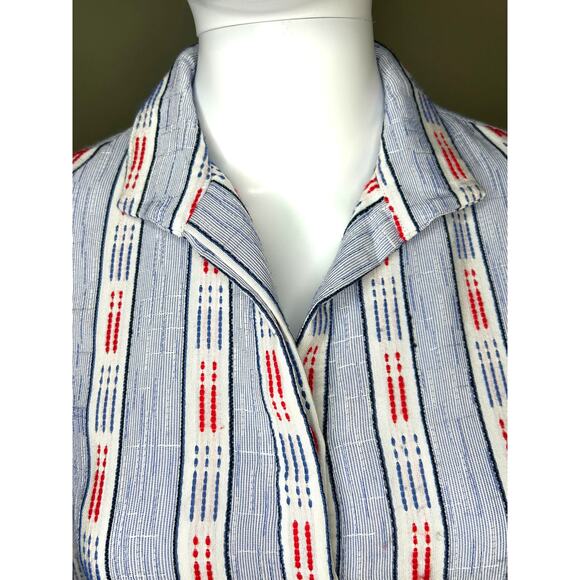 Tuckernuck Ikat Stripe Megan Shift Dress White Red Blue V-Neck Collar Mini XS - Picture 3 of 12